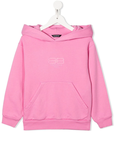 Balenciaga Kids' Bb Paris Icon Cotton Hoodie In Pink