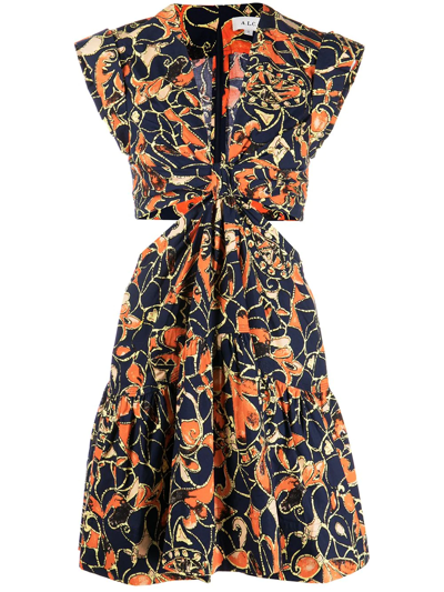 A.l.c Lexi Floral Cut-out Twist Front Mini Dress In North Sea Multi