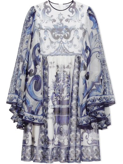 Dolce & Gabbana Kids' Girl Dress With Majolica Print In Blue