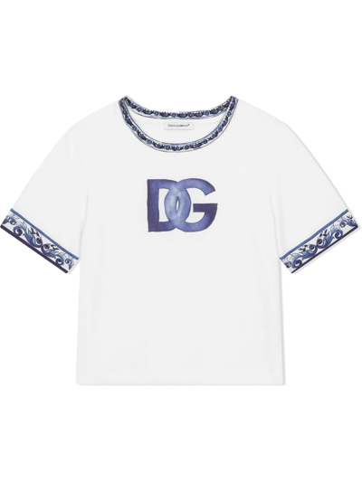 Dolce & Gabbana Kids' Dg Logo-print Cotton T-shirt In White