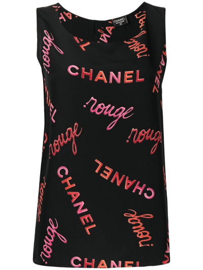 Pre-owned Chanel 1990-2000s Logo-print Silk Waistcoat In Black