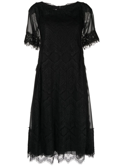 Shiatzy Chen Lace-design Midi Dress In Black