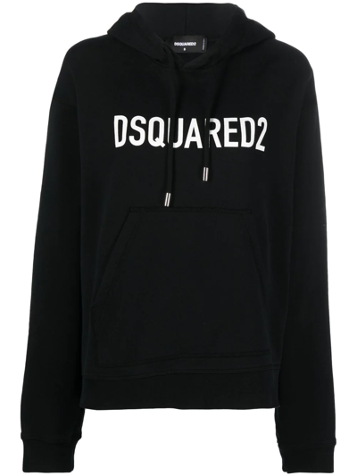 Dsquared2 Woman Black Hoodie With Logo In White/black