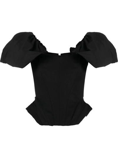 V:pm Atelier Galaxy Puff-sleeve Top In Black