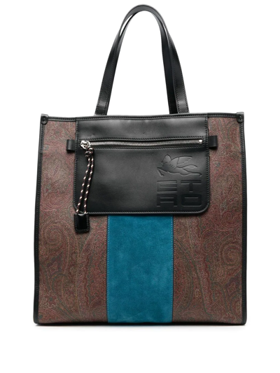 Etro Paisley-print Colour Block Tote Bag In Brown