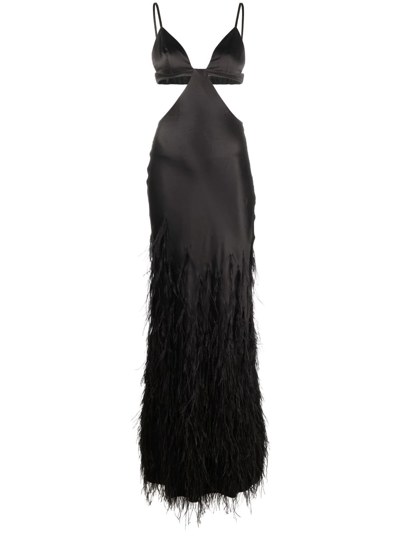 Cult Gaia Cutout-detail Feather-trimmed Long Dress In Black