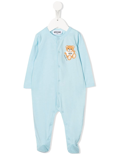 Moschino Babies' Teddy Print Cotton Pajamas In Blue