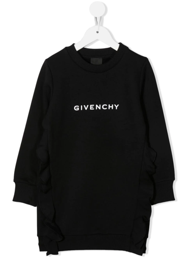 Givenchy Kids' Logo-print Ruffle-trimmed Dress In B Nero