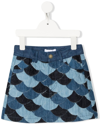 Chloé Kids Blue Patchwork Denim Mini Skirt In Denim Blue