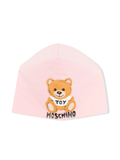 Moschino Kids' Teddy Bear-motif Cotton Beanie In Pink