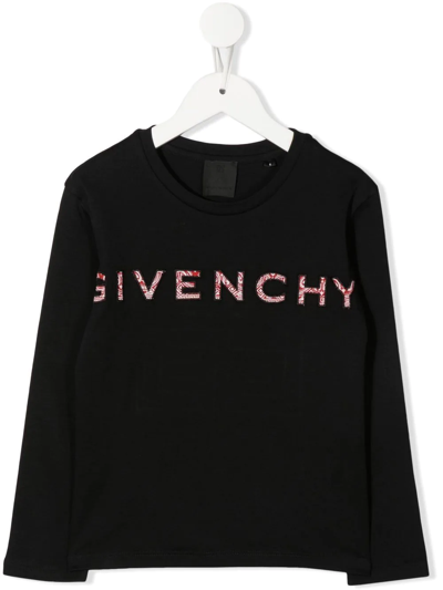 Givenchy Kids' Patchwork-logo Long-sleeve T-shirt In Schwarz