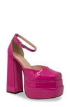 Chase & Chloe Platform Block Heel Pump In Pink Patent