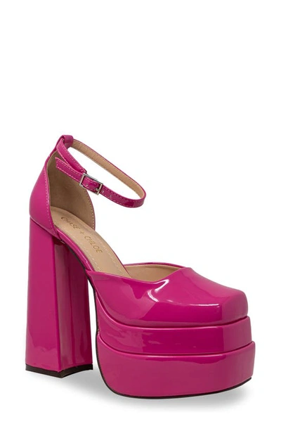 Chase & Chloe Platform Block Heel Pump In Pink Patent