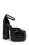 Chase & Chloe Platform Block Heel Pump In Black Patent
