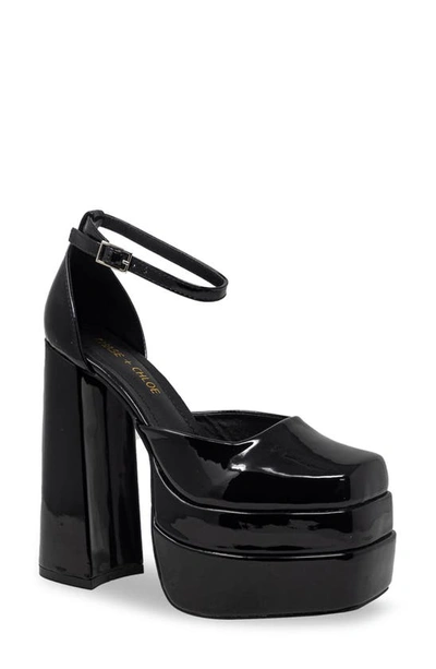 Chase & Chloe Platform Block Heel Pump In Black Patent