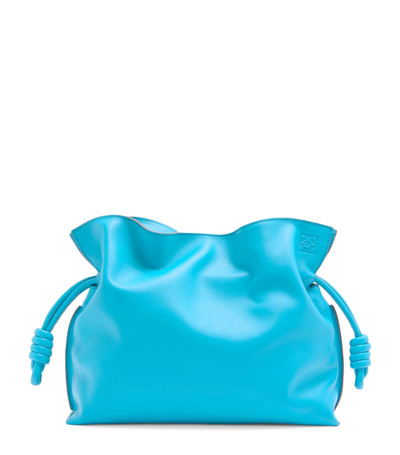 Loewe Flamenco Leather Clutch Bag In Light Blue