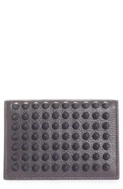 Christian Louboutin Sifnos Studded Leather Card Case In Smoky/ Smoky Mat
