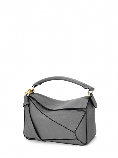Loewe Mini Puzzle Leather Shoulder Bag In Asphalt Grey