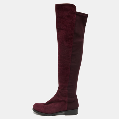 Pre-owned Stuart Weitzman Burgundy Suede Knee Length Boots Size 34.5