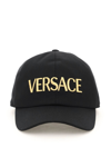 Versace Embroidered-logo Detail Baseball Cap In Black,gold
