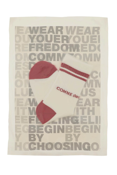 Comme Des Garçons Homme Deux Logo Sports Socks In White,red