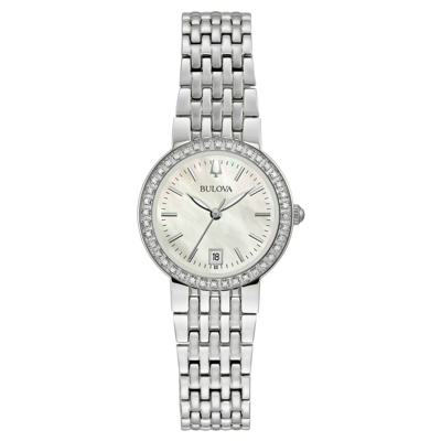 Pre-owned Bulova Women's Quartz Diamond Accent Date Display Silver-tone 26mm Watch 96r239