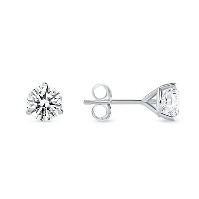Pre-owned Shine Brite With A Diamond 2 Ct Round Earrings Studs Solid 14k White Gold Brilliant Cut Push Back Martini In White/colorless