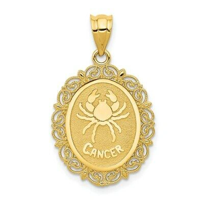 Pre-owned Superdealsforeverything Real 14kt Yellow Gold Solid Satin Polished Cancer Zodiac Oval Pendant