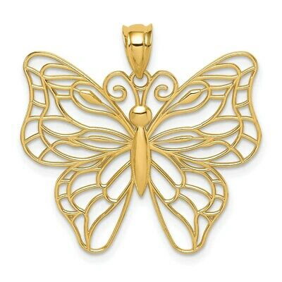 Pre-owned Superdealsforeverything Real 14kt Yellow Gold Polished Large Butterfly Pendant