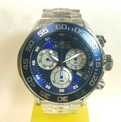Pre-owned Invicta 31796 Men's 50mm Pro Diver Quartz Chrono Bracelet Watch Silver-tone/blue
