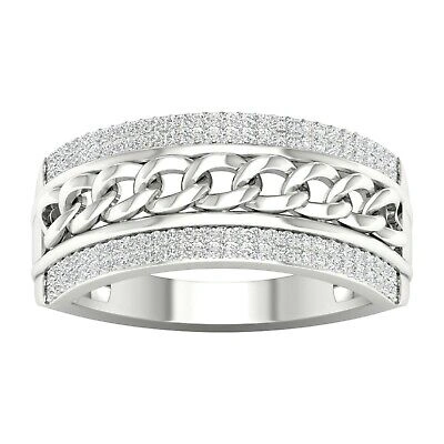 Pre-owned Amouria 10k White Gold 0.33ct Tdw Diamond Cuban Link Men's Ring In H-i