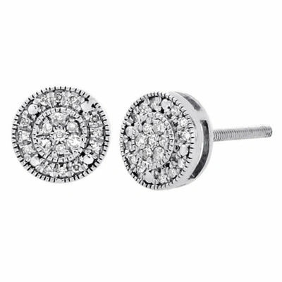 Pre-owned Jfl Diamonds & Timepieces 10k White Gold Round Diamond Milgrain Circle Pave Studs 7.5mm Earrings 0.15 Ct.