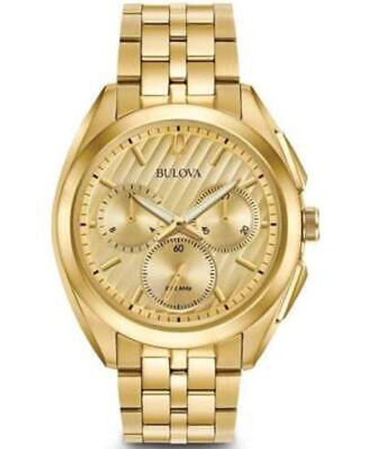 Pre-owned Bulova Curv Chronograph Yellow Gold Tone Stainless Steel Men's Watch 97a125