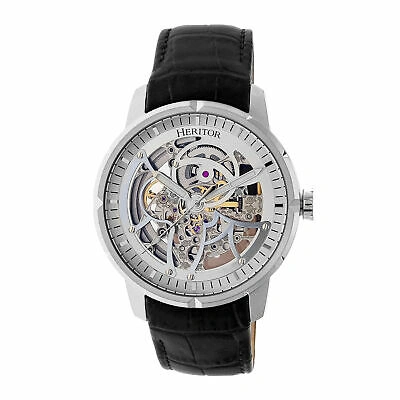Pre-owned Heritor Automatic Ryder Skeleton Leather-band Watch - Blackwhite