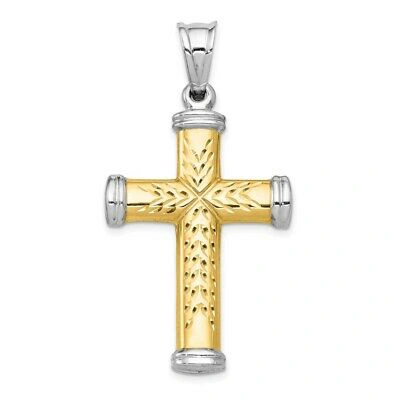 Pre-owned Superdealsforeverything Real 14kt Two-tone And Rhodium Reversible Cross