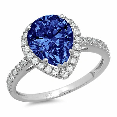 Pre-owned Pucci 2.4ct Pear Halo Simulated Tanzanite Promise Bridal Wedding Ring 14k White Gold