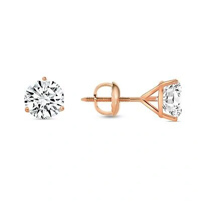 Pre-owned Shine Brite With A Diamond 2.75 Ct Round Cut Earrings Studs Solid Real 14k Rose Gold Screw Back Martini In White/colorless