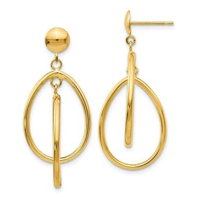 Pre-owned Skyjewelers Real 14kt Yellow Gold Polished Oval Dangle Earrings
