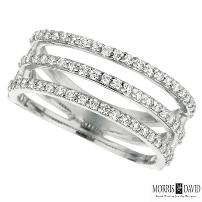 Pre-owned Morris 0.60 Carat Natural Diamond 3 Row Ring Si 14k White Gold