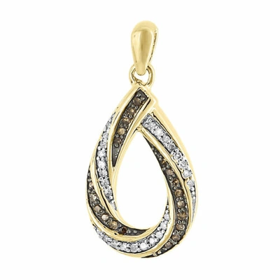 Pre-owned Jfl Diamonds & Timepieces Brown Diamond Pendant Ladies 10k Yellow Gold Teardrop Charm 0.25 Ct. In White & Brown