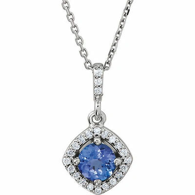 Pre-owned Ja Diamonds 14k White Natural Tanzanite & 1/8 Ctw Natural Diamond Halo-style 18" Necklace