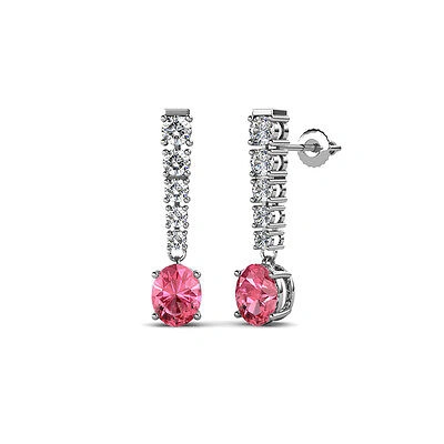 Pre-owned Trijewels Oval Pink Tourmaline & Diamond Dangling Earrings 1.19 Ctw 14k Gold Jp:69075