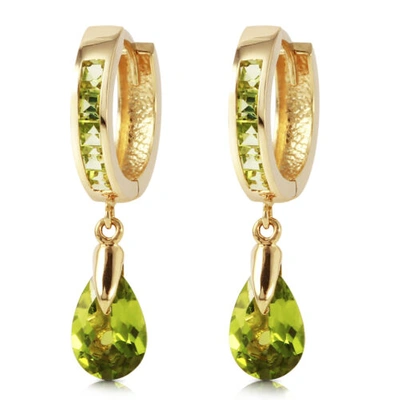 Pre-owned Galaxy Gold Products 3.9 Carat 14k Solid Yellow Gold Huggie Earrings Dangling Peridot In Green