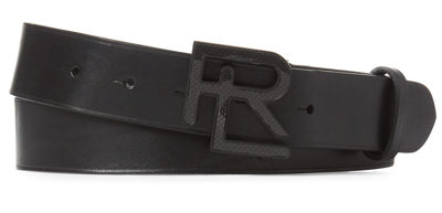 Pre-owned Ralph Lauren Purple Label Mens Black Leather Carbon Fiber Rl Logo Buckle Belt