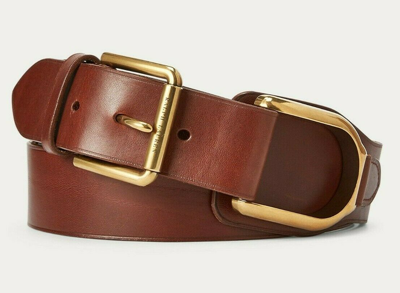 Pre-owned Ralph Lauren Purple Label $595  Italy Brown Gold Stirrup Vachetta Leather Belt