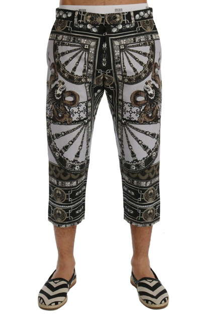 Pre-owned Dolce & Gabbana Pants Capri Trousers Dragon Cotton Linen S. It48 / W34 Rrp $880 In Gray