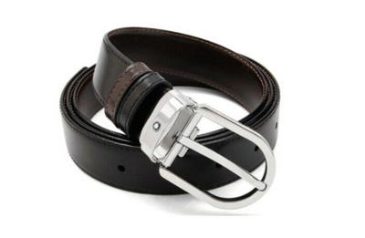 Pre-owned Montblanc 38157 Classic Star Logo Reversible Belt Leather 1x45" Eu Made For Gift In Black & Brown (both Side Use)