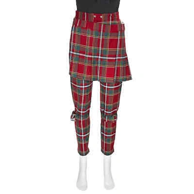 Pre-owned Burberry Ladies Bright Red Royal Tartan Punk Trousers