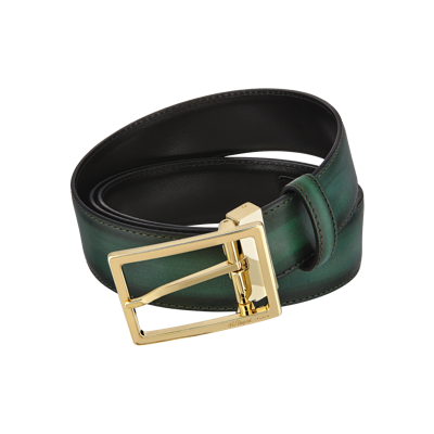 Pre-owned St S.t. Dupont Atelier Green Leather Belt, Gold Buckle, 7650230, In Box In Green Atelier