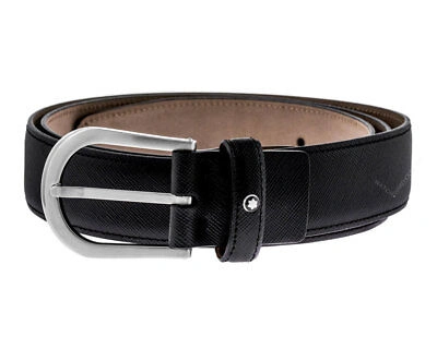 Pre-owned Montblanc 109759 Contemporary Line Men's Saffiano Horse Belt - In Box In Black